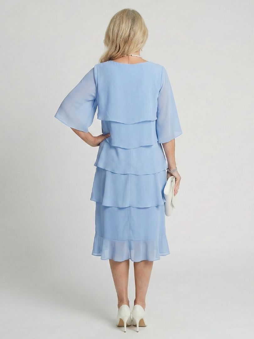 Cassia | Vrouwen Tiered Flutter Mouw Midi Jurk