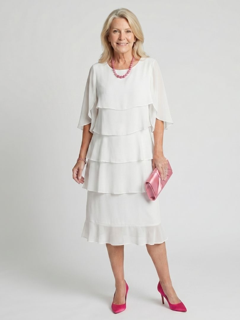 Cassia | Vrouwen Tiered Flutter Mouw Midi Jurk