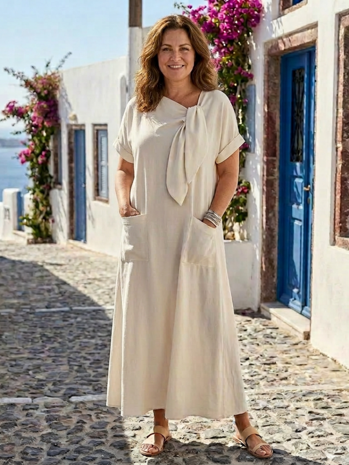 Catalina | Dames Ronde Hals Pocket Maxi Jurk