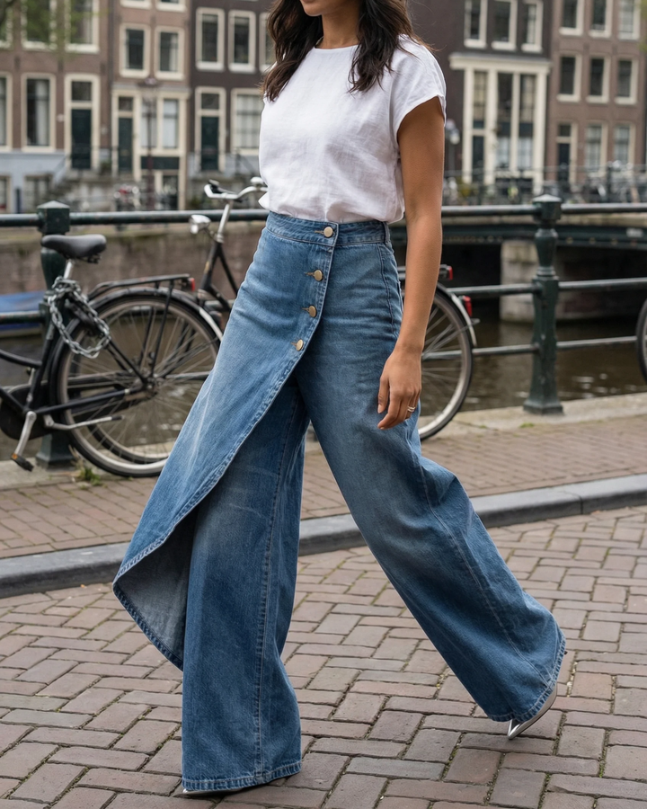Celeste | Dames Hoge Taille Wijde Pantalon met Wrap