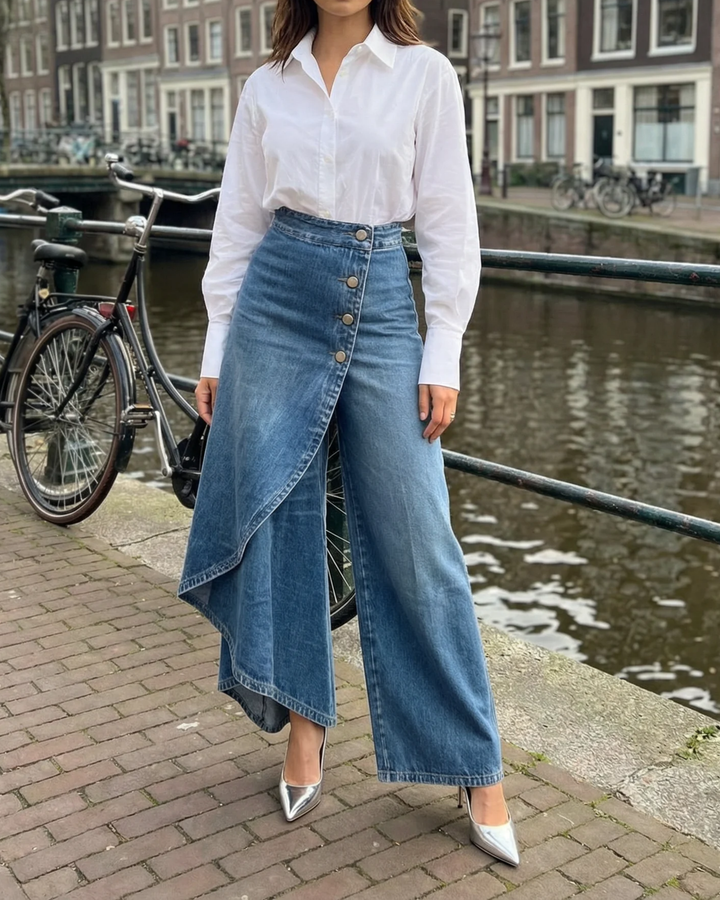 Celeste | Dames Hoge Taille Wijde Pantalon met Wrap