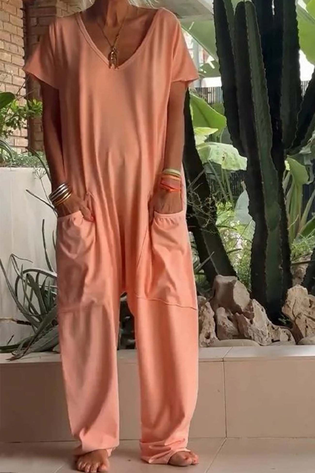Celeste | Dames V-Hals Korte Mouw Brede Pijpen Jumpsuit