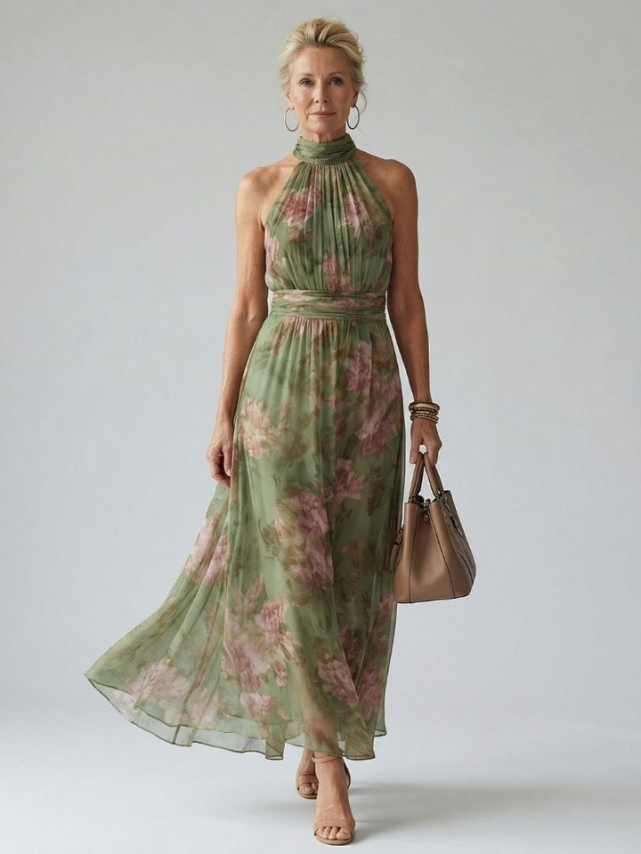 Colette | Dames Bloemen Halter Midi Jurk