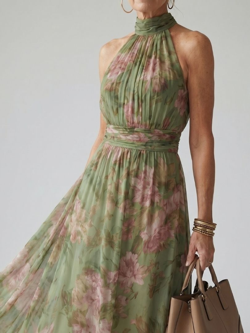 Colette | Dames Bloemen Halter Midi Jurk
