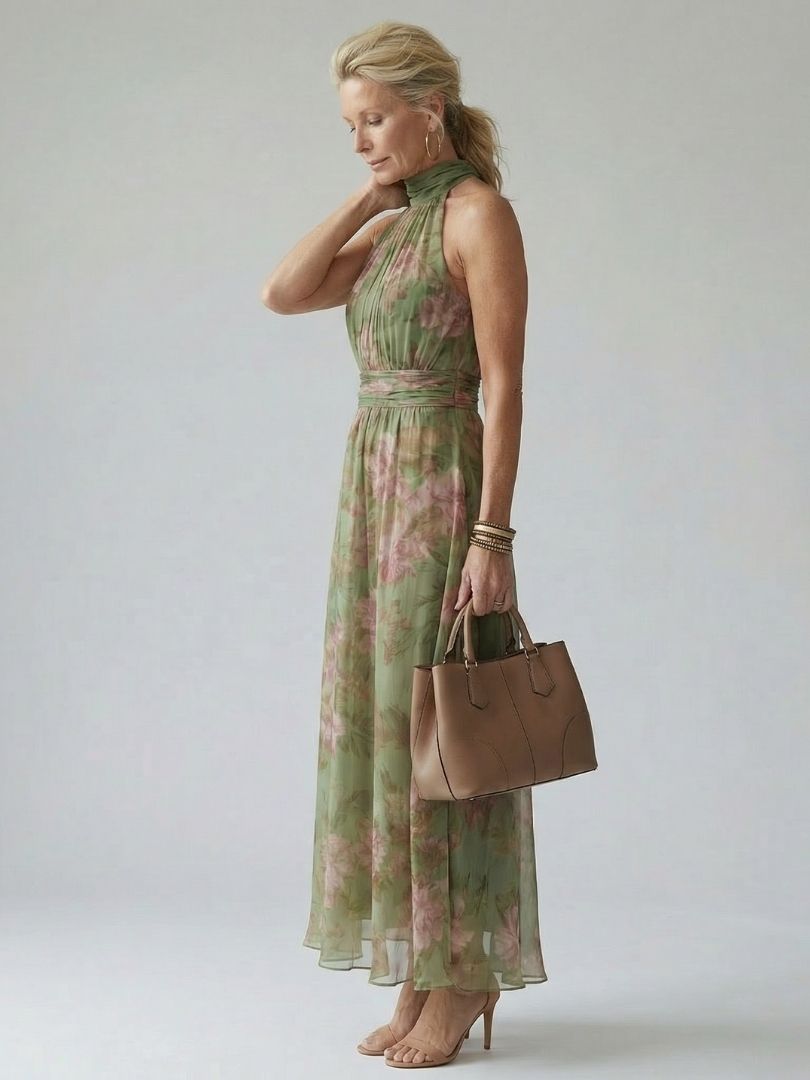 Colette | Dames Bloemen Halter Midi Jurk