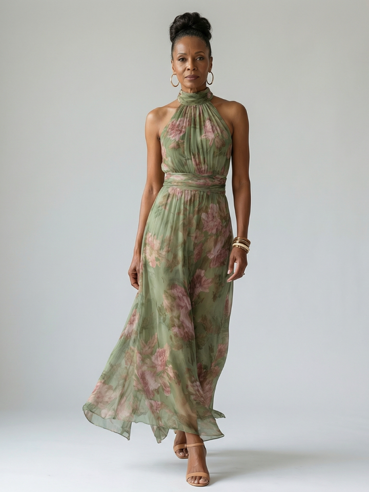 Colette | Dames Bloemen Halter Midi Jurk