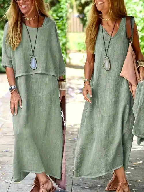 Lea | Dames Twee-delige Set Maxi Jurk & Korte Mouwen Top