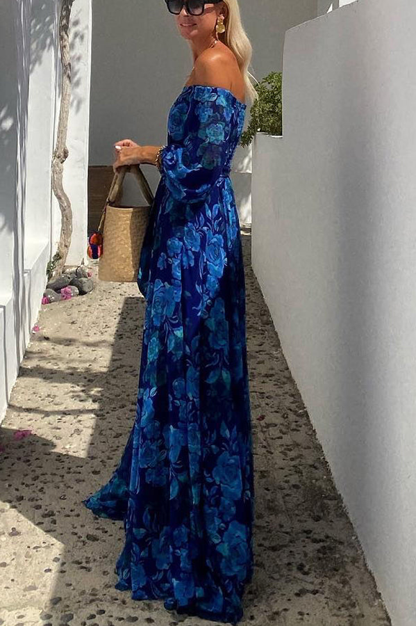 Brooke | Vrouwen Off Shoulder Bloemen Flowy Maxi Jurk Avond