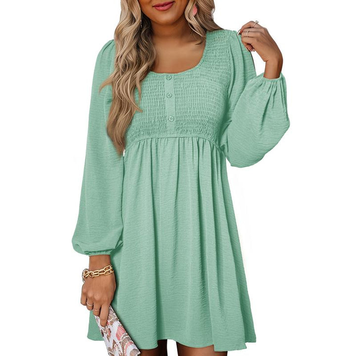 Herfst | Dames Smocked Empire Taille Lange Mouw Mini Jurk