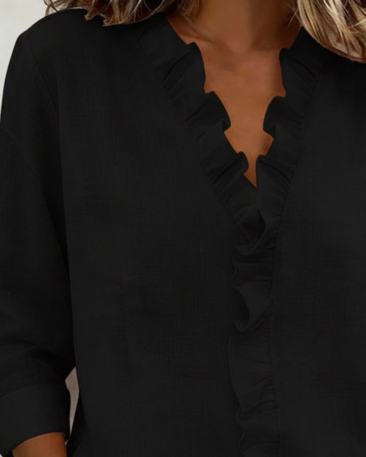 Sophie | Dames Ruffle V-Hals Lange Mouw Blouse Lente Top