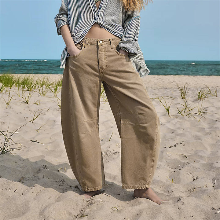 Barrel | Dames Hoge Taille Barrel Leg Jeans Relaxed Fit Denim