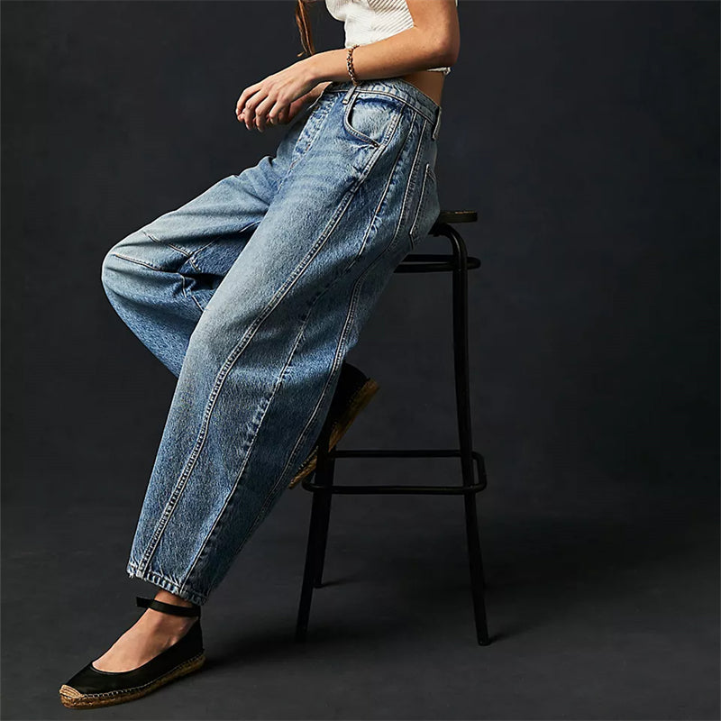 Barrel | Dames Hoge Taille Barrel Leg Jeans Relaxed Fit Denim
