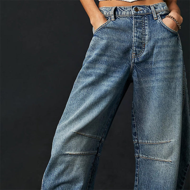 Barrel | Dames Hoge Taille Barrel Leg Jeans Relaxed Fit Denim