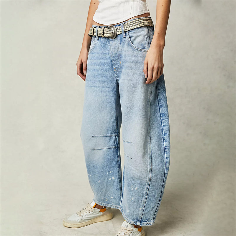 Barrel | Dames Hoge Taille Barrel Leg Jeans Relaxed Fit Denim