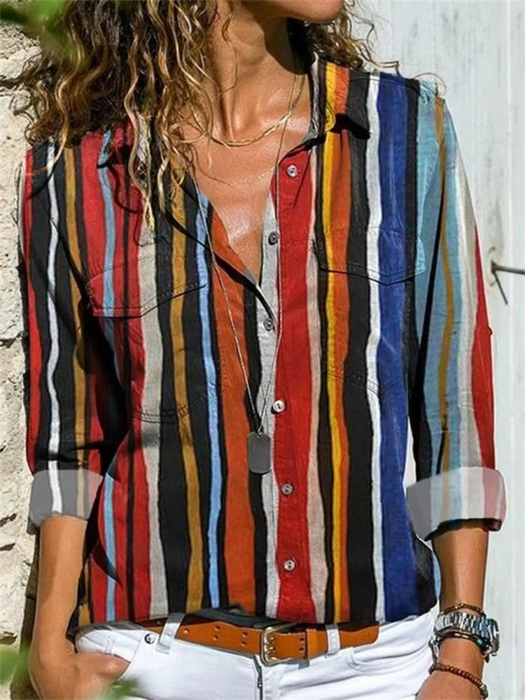 Petra | Dames Geometrische Print Lange Mouwen Overhemd met Knopen