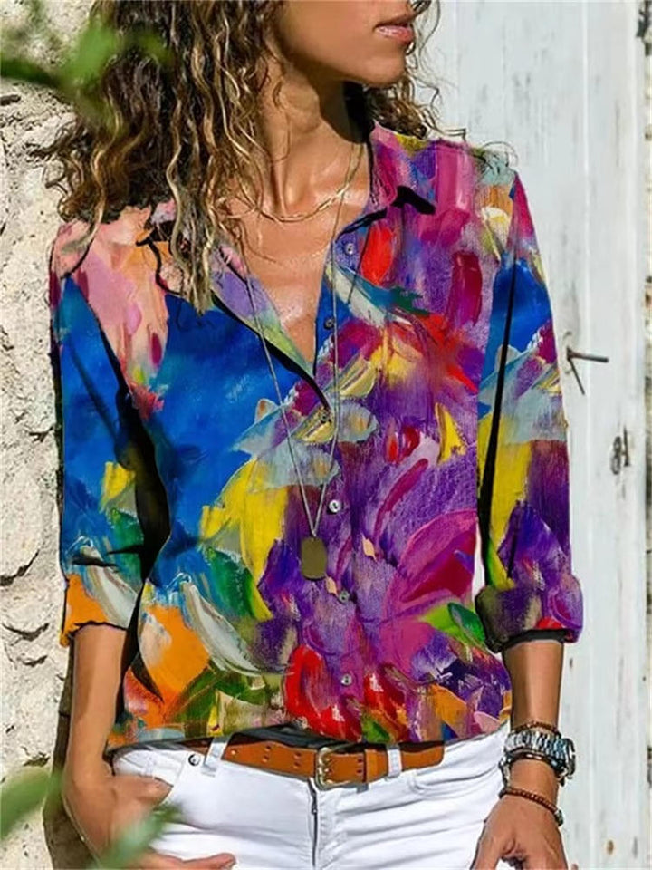 Petra | Dames Geometrische Print Lange Mouwen Overhemd met Knopen