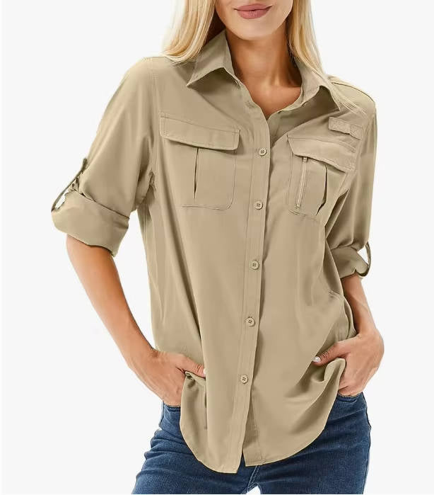 Trek | Dames UPF 50 Lange Mouwen Wandelshemden Rol-Up Safari Shirt