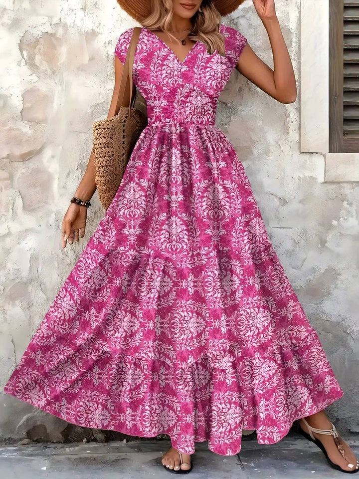 Sienna | Dames Smocked Boho Print Tiered Maxi Jurk