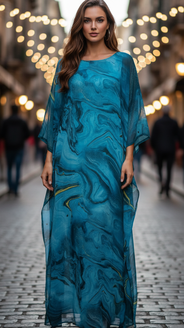 Aura | Vrouwen Chiffon Kaftan Maxi Jurk Met Vleermuismouwen Formeel