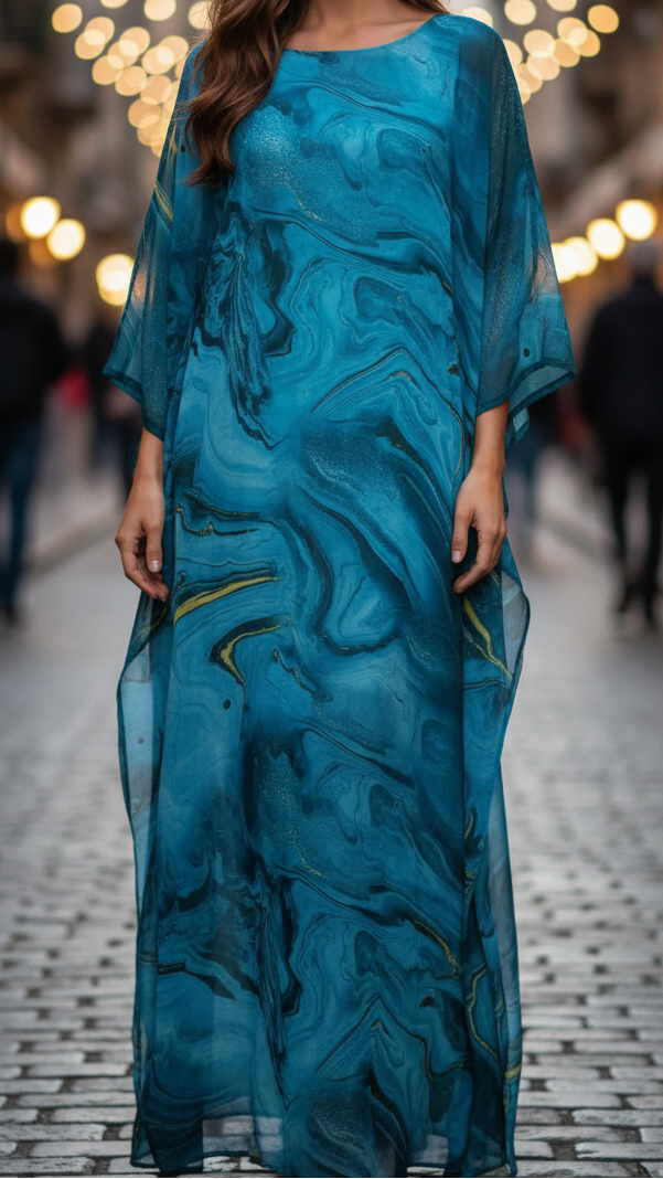 Aura | Vrouwen Chiffon Kaftan Maxi Jurk Met Vleermuismouwen Formeel