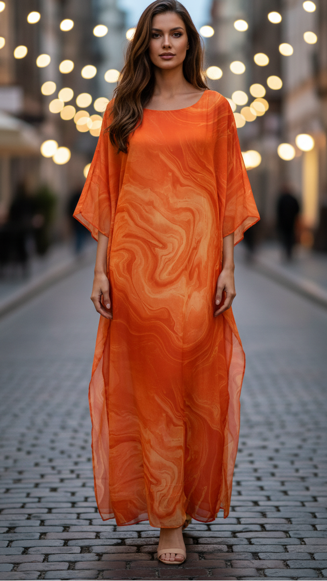 Aura | Vrouwen Chiffon Kaftan Maxi Jurk Met Vleermuismouwen Formeel