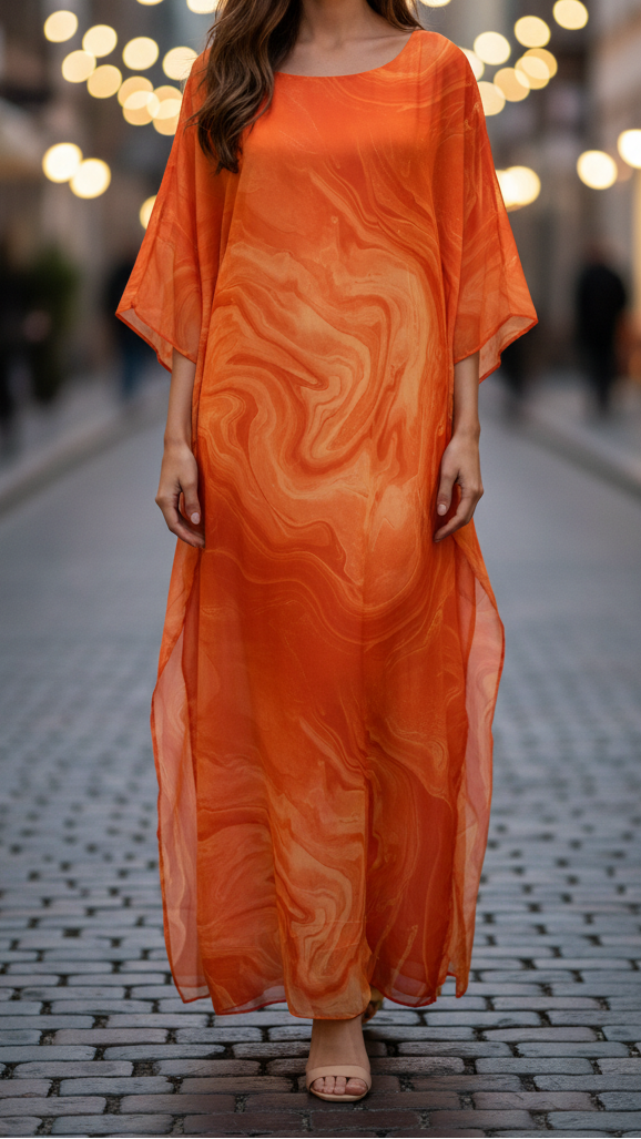 Aura | Vrouwen Chiffon Kaftan Maxi Jurk Met Vleermuismouwen Formeel