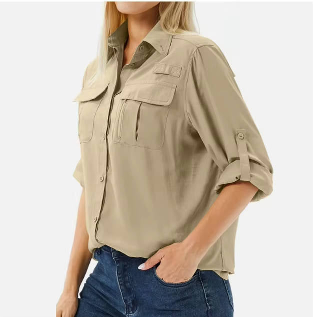 Trek | Dames UPF 50 Lange Mouwen Wandelshemden Rol-Up Safari Shirt