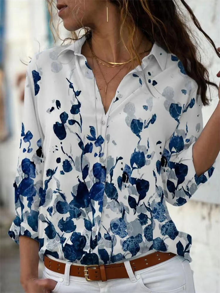 Petra | Dames Geometrische Print Lange Mouwen Overhemd met Knopen