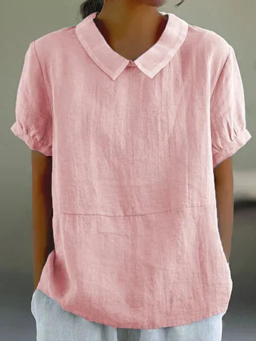 Ivy | Dames Peter Pan Kraag Korte Mouw Casual Top