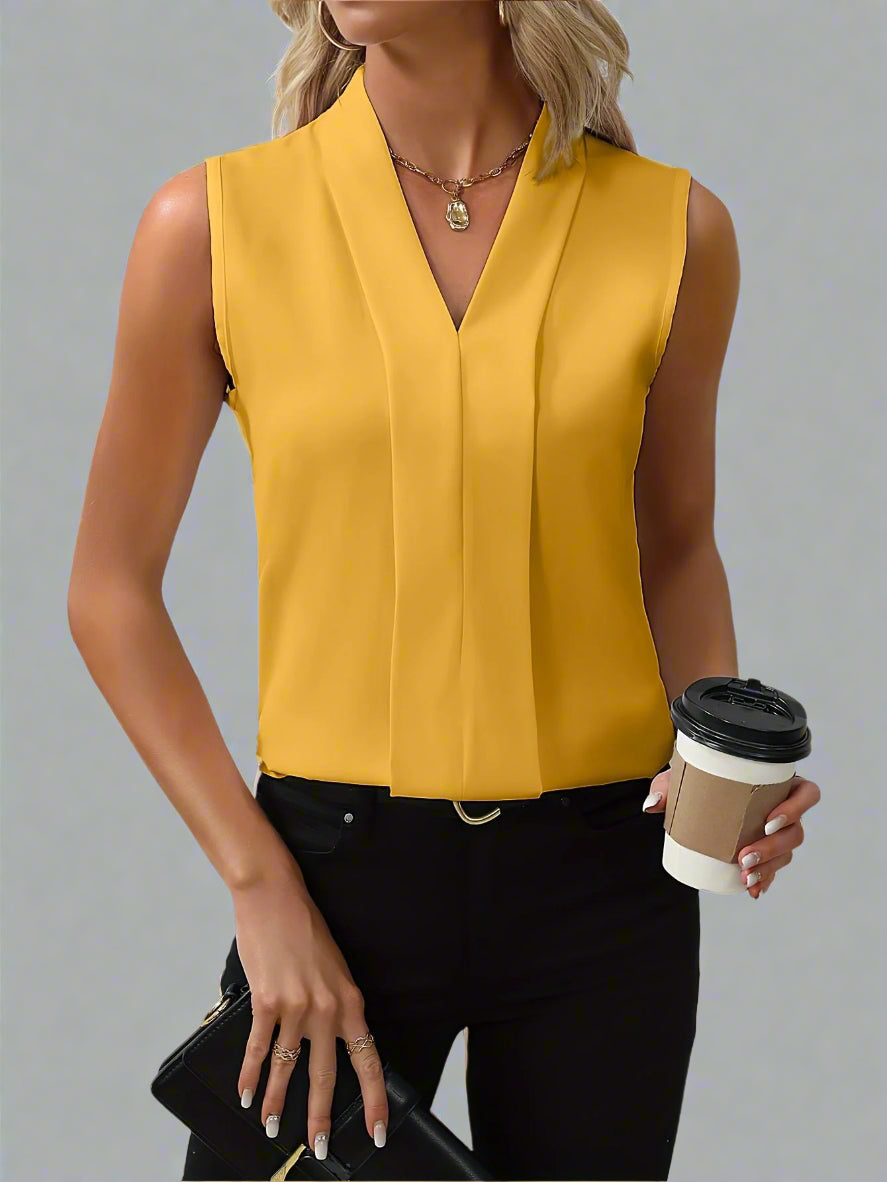 Claire | Dames V-hals Mouwloze Plissé Blouse Top