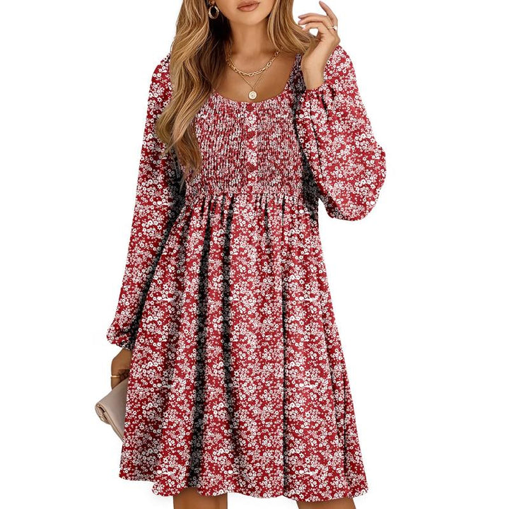 Herfst | Dames Smocked Empire Taille Lange Mouw Mini Jurk