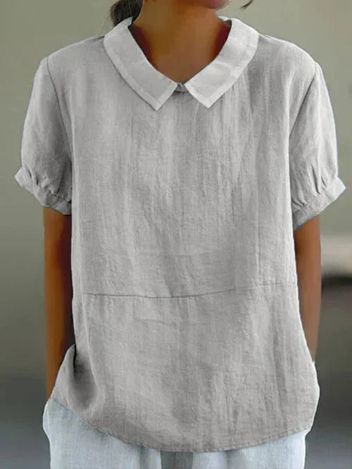 Ivy | Dames Peter Pan Kraag Korte Mouw Casual Top