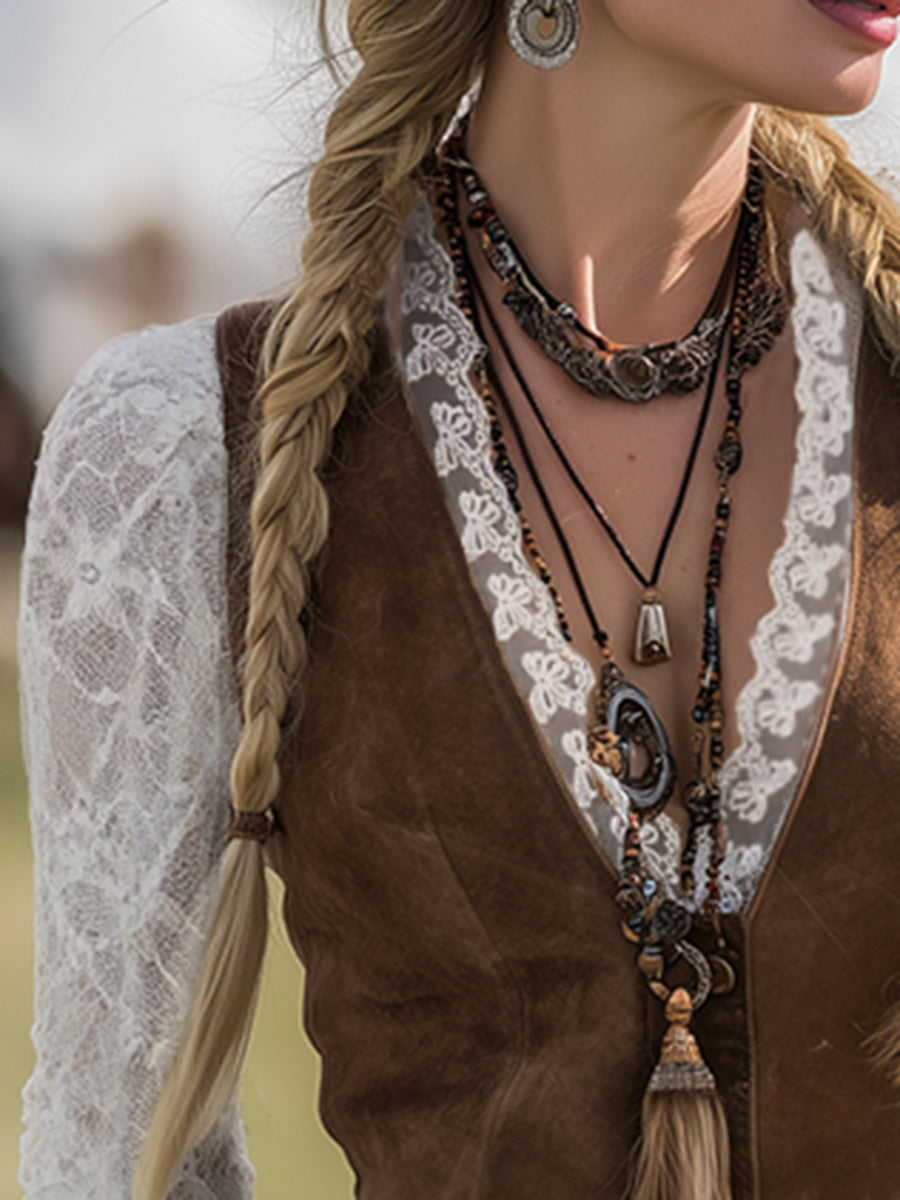 Elowen | Dames Western Kanten Blouse met Lange Mouwen
