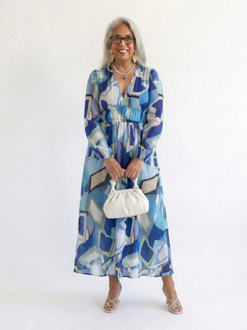 Emilia | Dames V-Hals Lange Mouw Bloemen Maxi Jurk