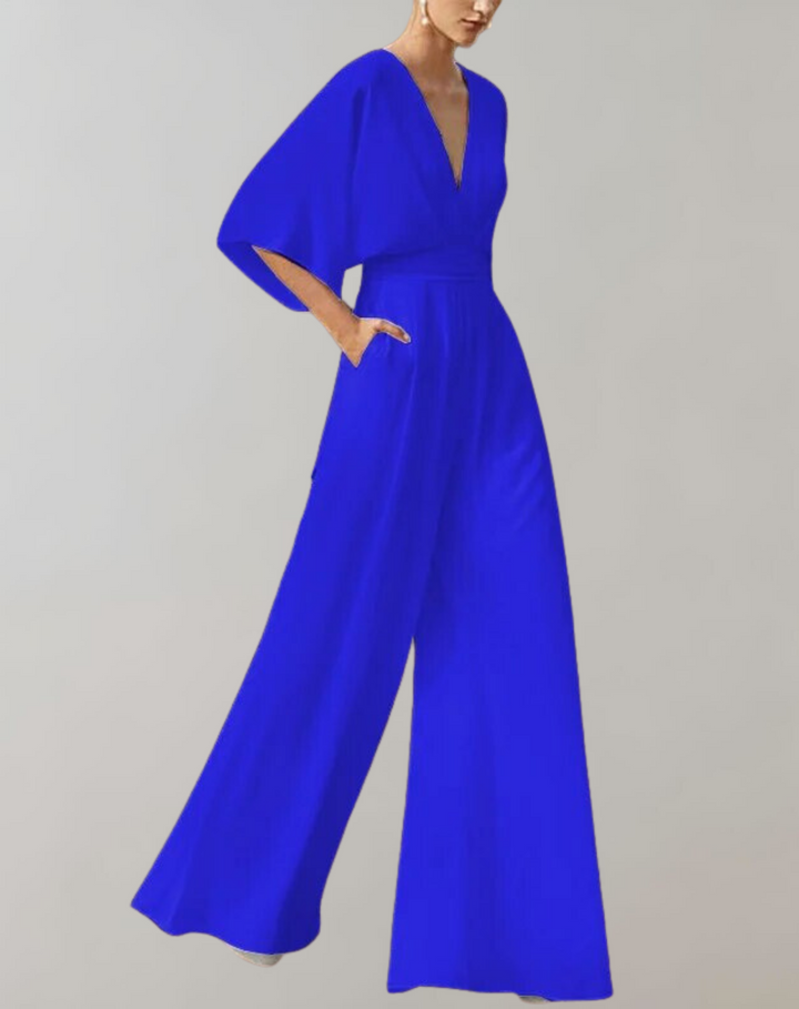 Esmeralda | Vrouwen V-Hals Brede Pijpen Jumpsuit