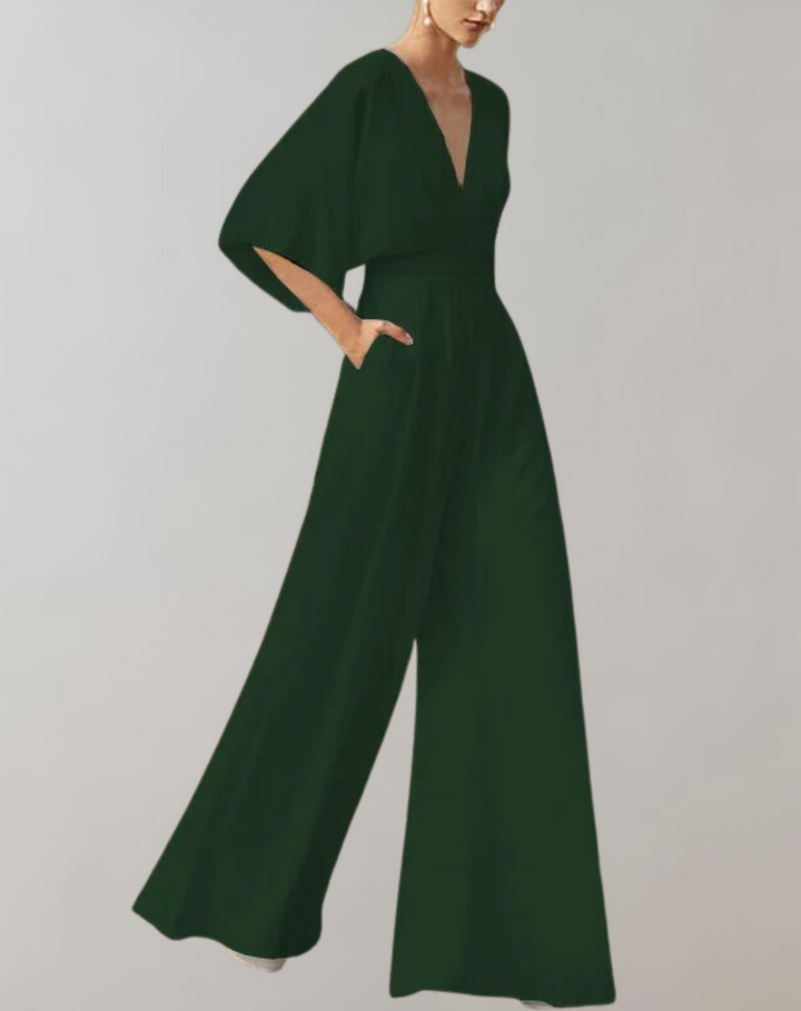 Esmeralda | Vrouwen V-Hals Brede Pijpen Jumpsuit