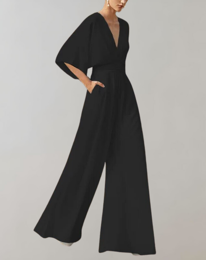 Esmeralda | Vrouwen V-Hals Brede Pijpen Jumpsuit