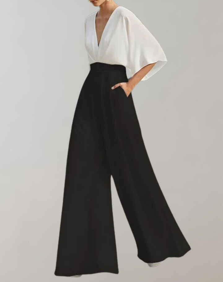 Esmeralda | Vrouwen V-Hals Brede Pijpen Jumpsuit