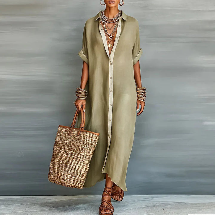 Evelina | Dames Knop-Down Maxi Shirt Jurk