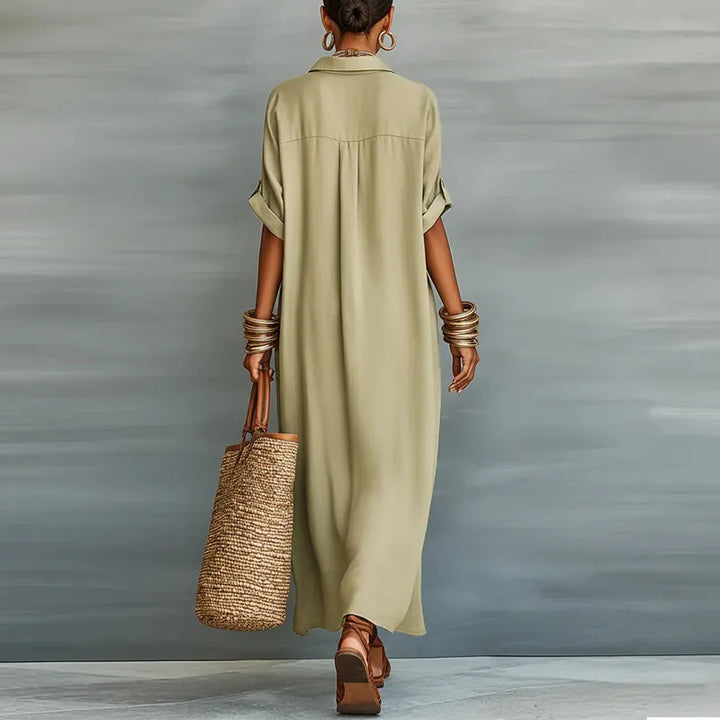 Evelina | Dames Knop-Down Maxi Shirt Jurk
