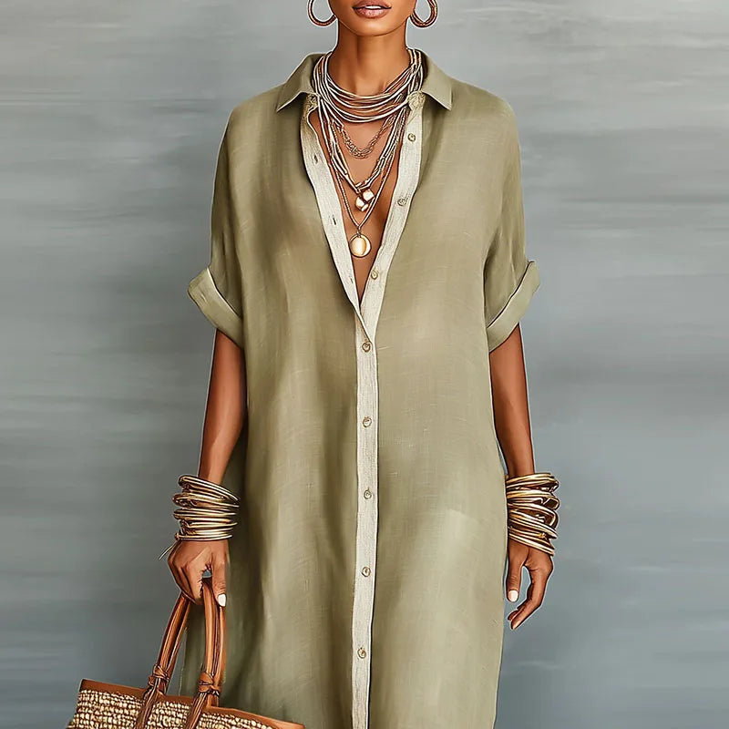 Evelina | Dames Knop-Down Maxi Shirt Jurk