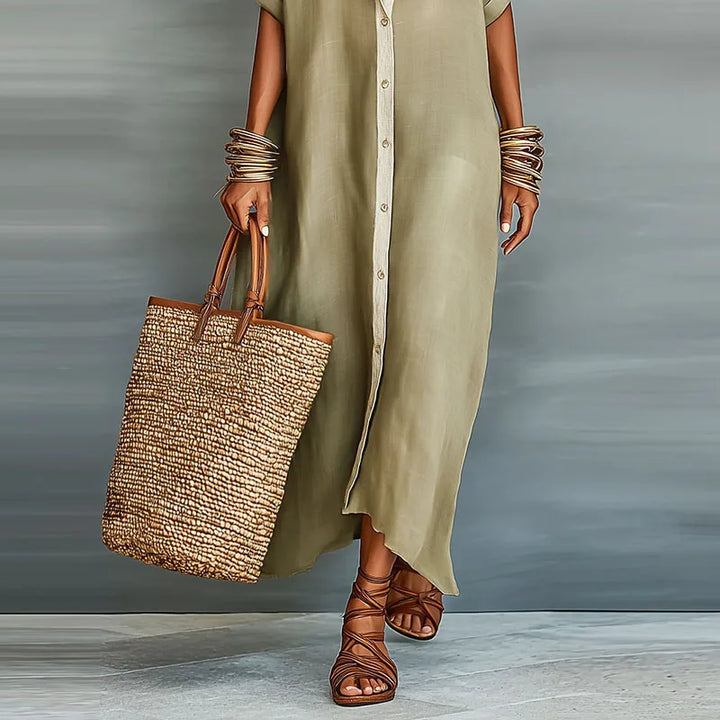 Evelina | Dames Knop-Down Maxi Shirt Jurk