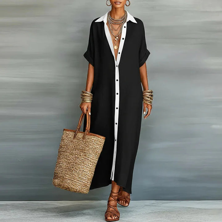 Evelina | Dames Knop-Down Maxi Shirt Jurk