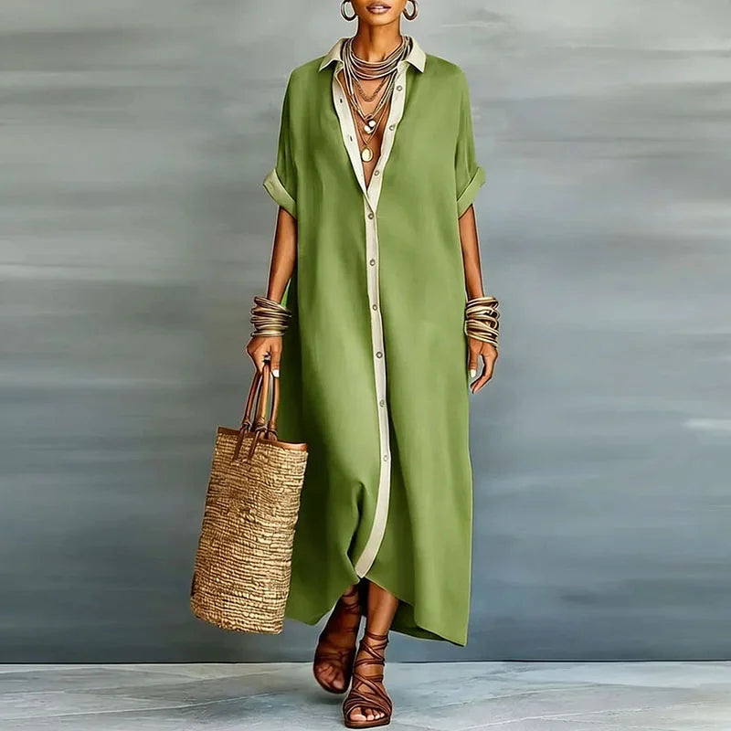 Evelina | Dames Knop-Down Maxi Shirt Jurk