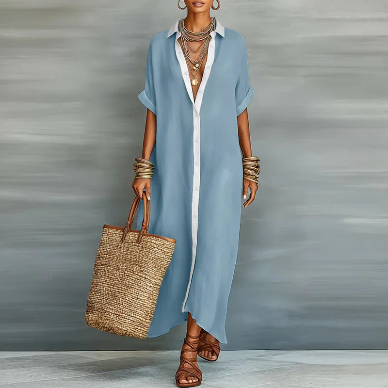 Evelina | Dames Knop-Down Maxi Shirt Jurk