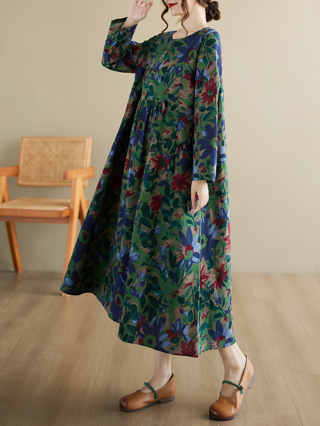 Florentha™ - Vintage Bloemen A-Lijn Jurk