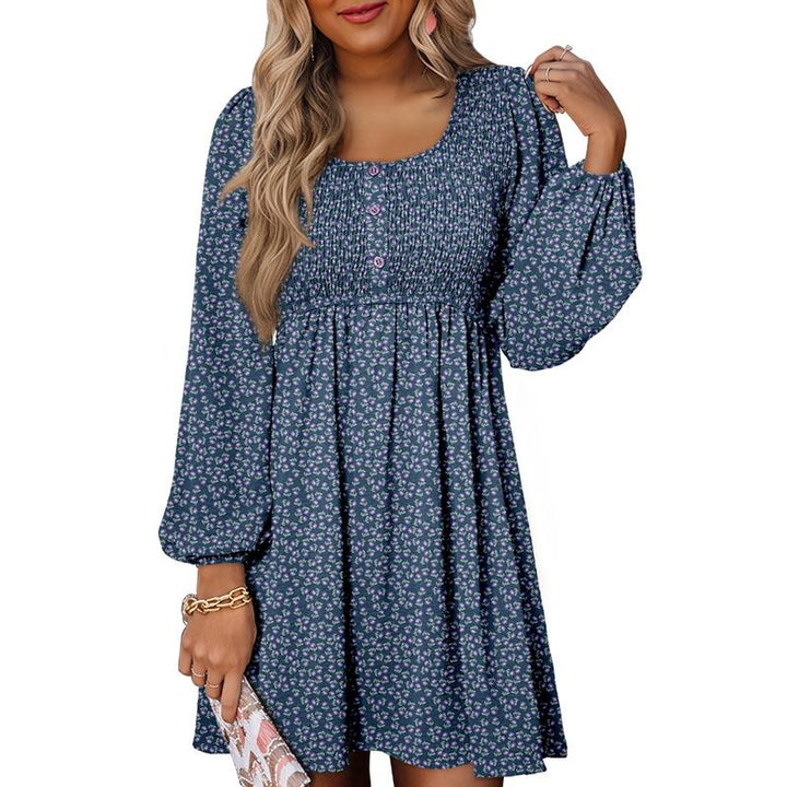Herfst | Dames Smocked Empire Taille Lange Mouw Mini Jurk