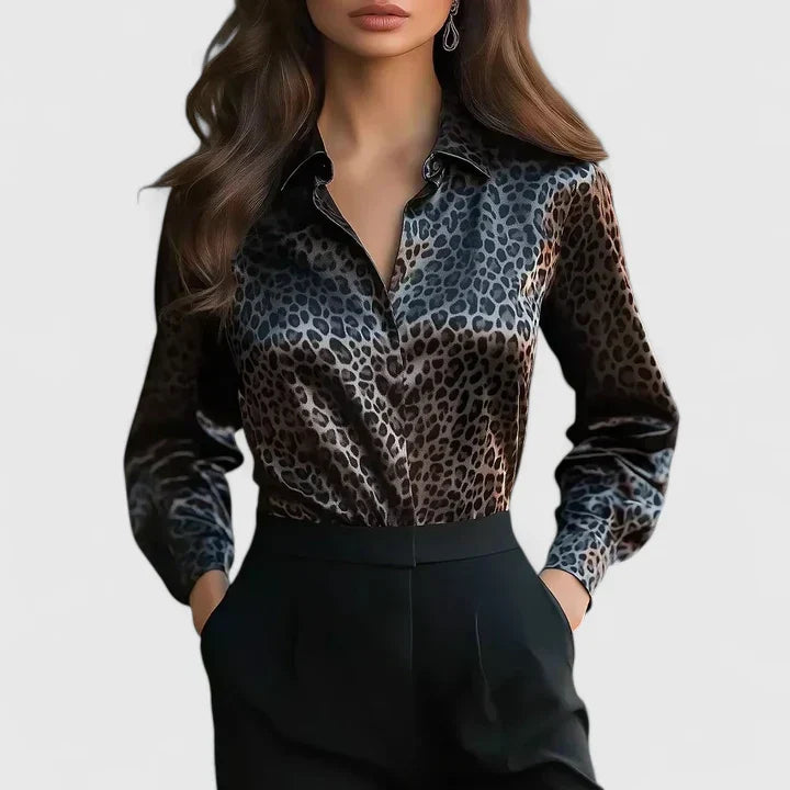 Fleur | Dames Blouse met Lange Mouwen en Luipaardprint
