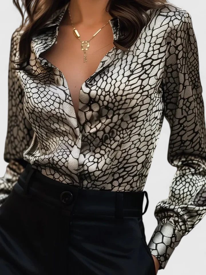 Fleur | Dames Blouse met Lange Mouwen en Luipaardprint