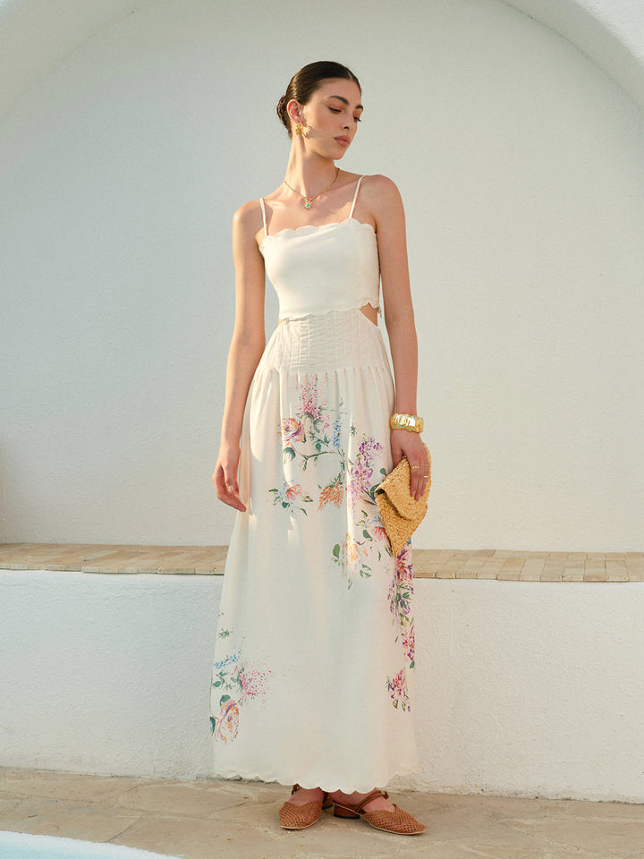 Eden | Dames Bloemen Maxi Jurk Met Uitsnijding Taille Golfzoom Zomerjurk